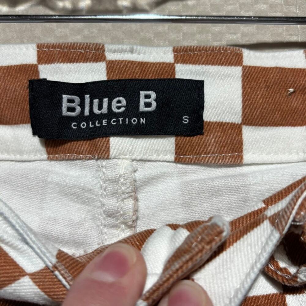 Blue B Collection Checkerboard Bell Bottom Jeans Women's Small Brown White Flare - Picture 3 of 8